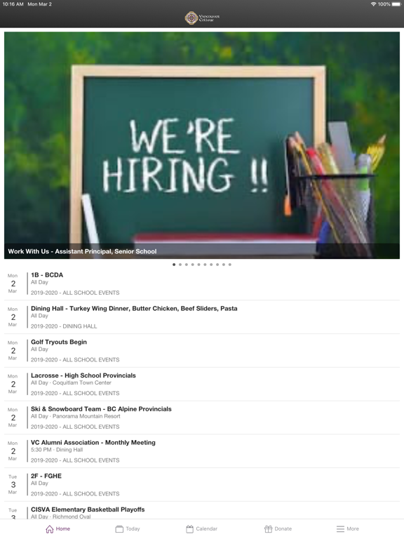 Vancouver College iPad screenshot 1 - Education app
