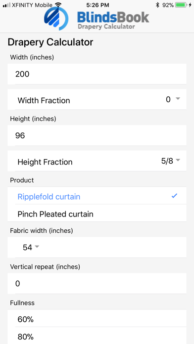 BlindsBook Drapery Calculator iPhone screenshot 1 - Business app