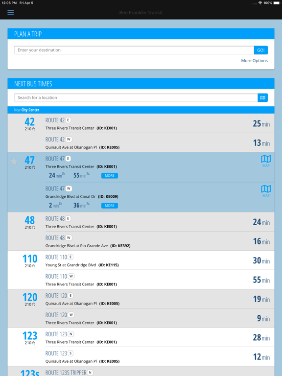 MyRide: Ben Franklin Transit iPad screenshot 2 - Navigation app