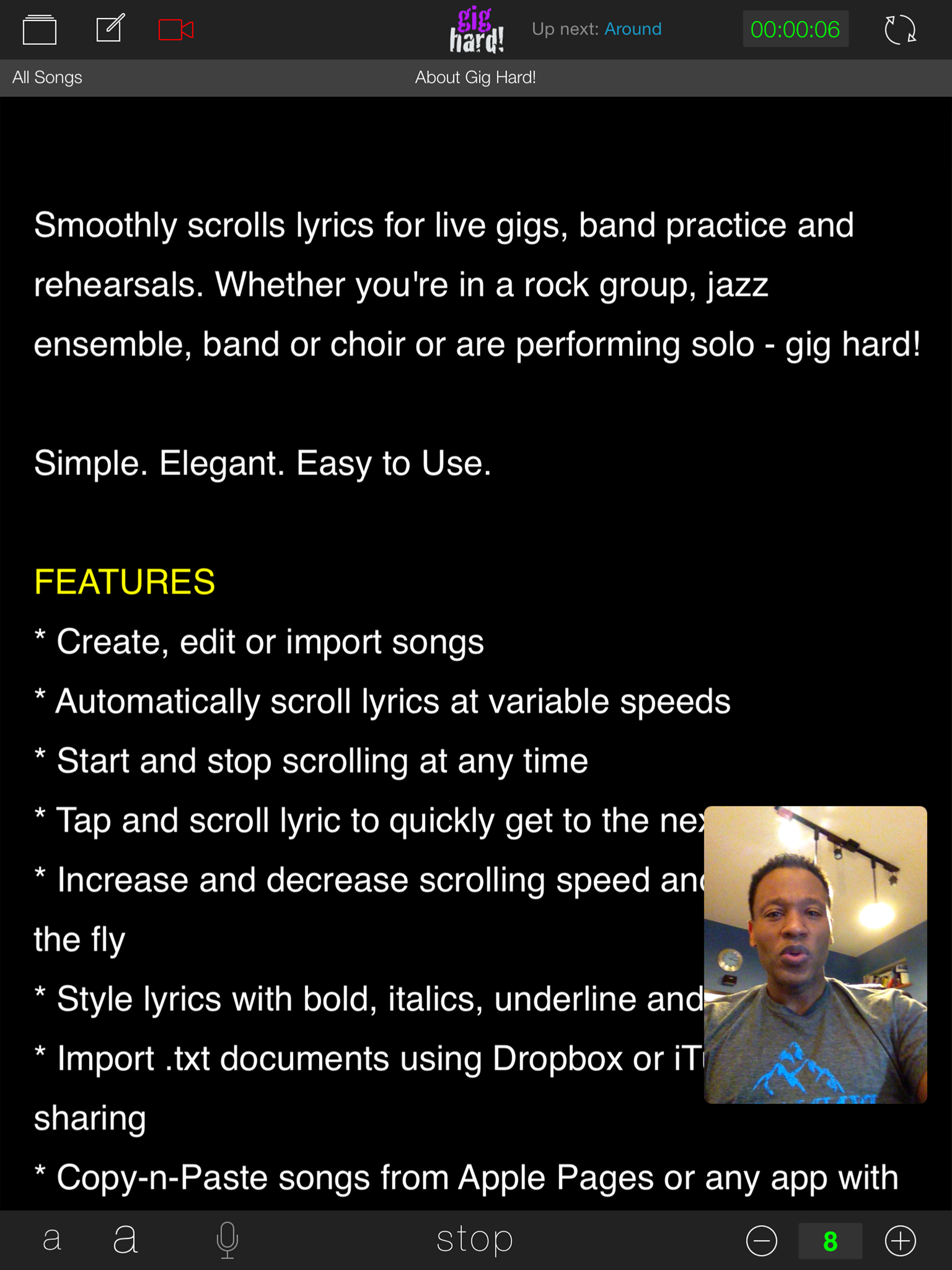 Gig Hard! Autoscrolling Lyrics