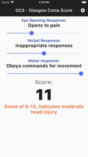 Скриншот GCS Glasgow Coma Score на iPhone 2