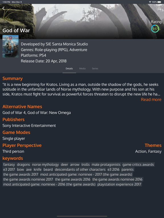 Games Tracker iPad screenshot 7 - Entertainment app