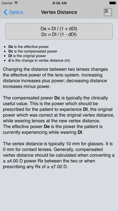 Optics Clinical Calculator screenshot 5 of 5