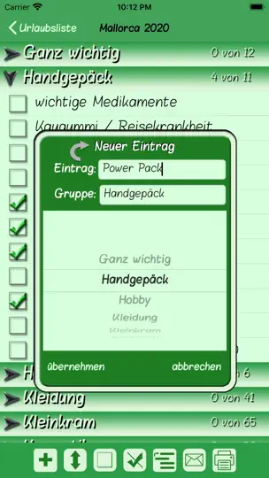 Screenshot von Urlaubsliste auf dem iPhone 8