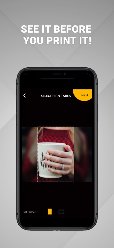 KODAK STEP Prints - The app ensures perfect prints by providing a "Select Print Area" feature, allowing users to precisely crop their image and review the print format before finalizing.