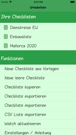 Screenshot von Urlaubsliste auf dem iPhone 6