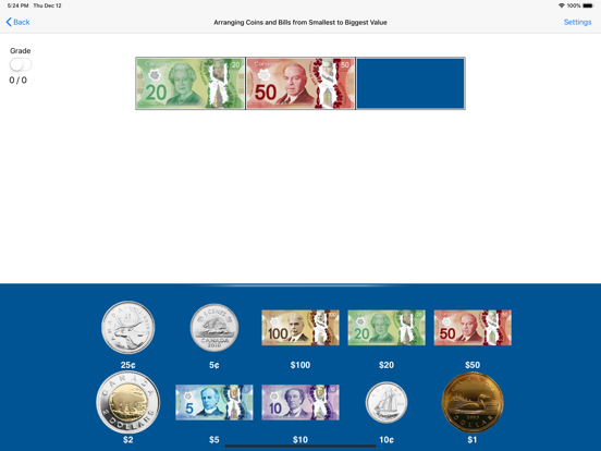Arranging Coins and Bills CAD iPad screenshot