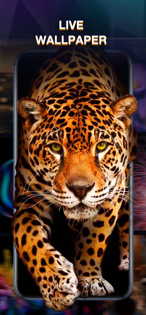 OPixels-Charging Wallpaper - Experience the high-definition live wallpapers, featuring a realistic leopard with intense eyes and dynamic background elements for an engaging visual.
