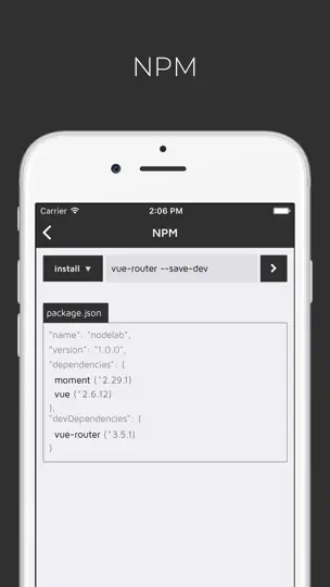 Captura de pantalla de Node.js Lab en iPhone 2
