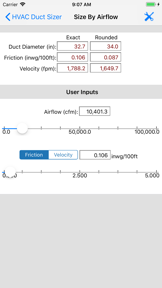HVAC Duct Sizer screenshot