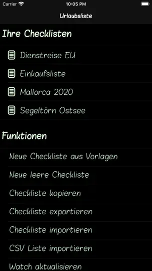 Screenshot von Urlaubsliste auf dem iPhone 1