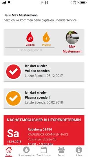 Screenshot von Blutspende auf dem iPhone 3