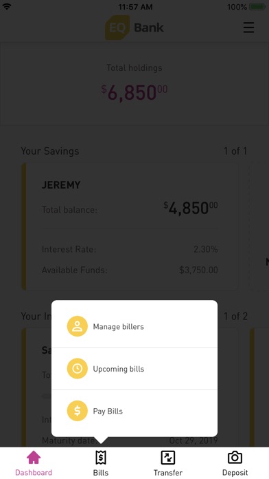 EQ Bank Mobile Banking Screenshot