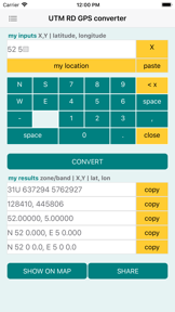 UTM RD GPS coords converter screenshot