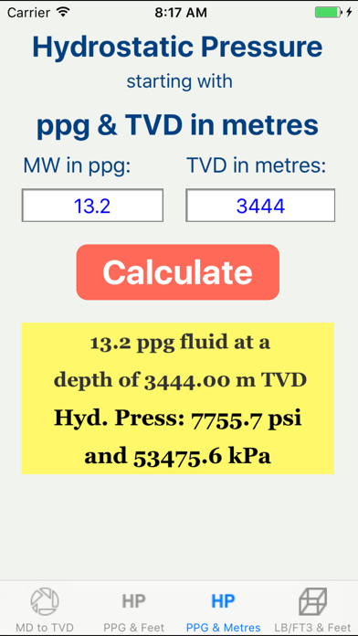 OilField Hydrostatic Pressure. Screenshot