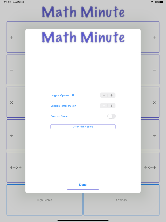 Math Minute iPad screenshot