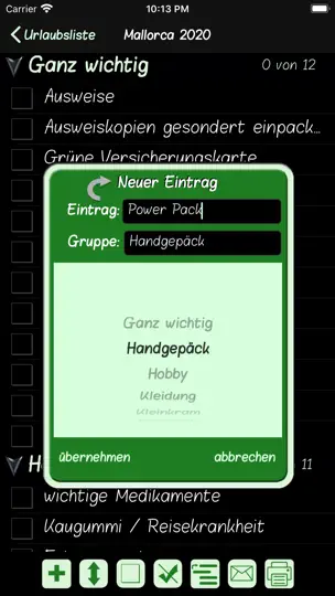 Screenshot von Urlaubsliste auf dem iPhone 3