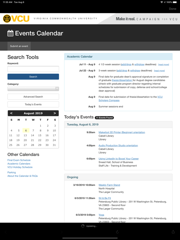 VCU Mobile iPad screenshot