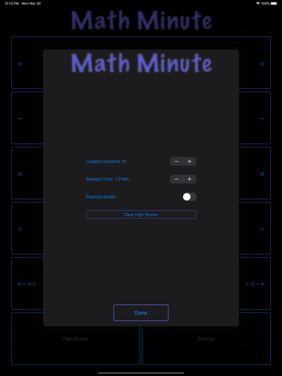 Math Minute iPad screenshot