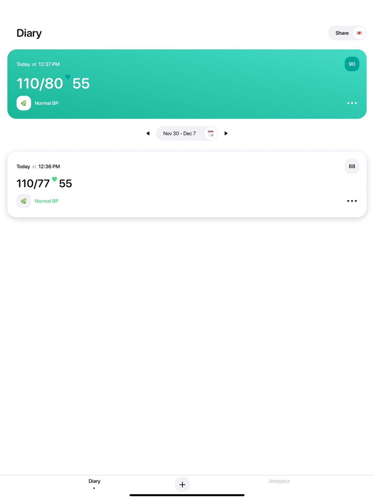 Blood pressure app+ ipad screenshot 1
