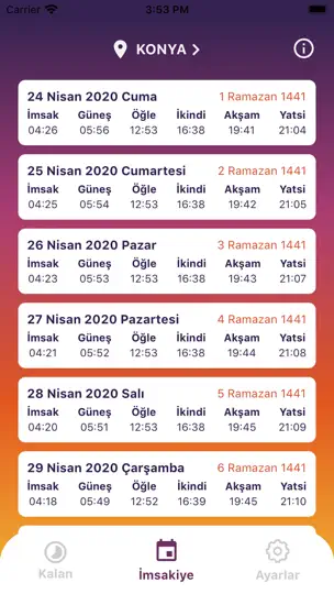 AKINSOFT Namaz Vakitleri iPhone Ekran Görüntüsü 2