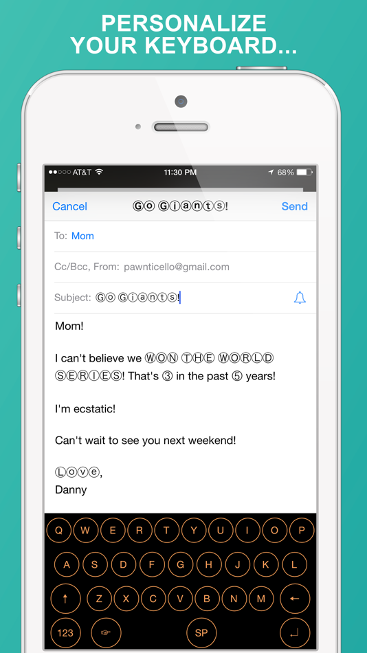 #1. Beautiful BubbleText Keyboard (iOS) 由: Smorgi