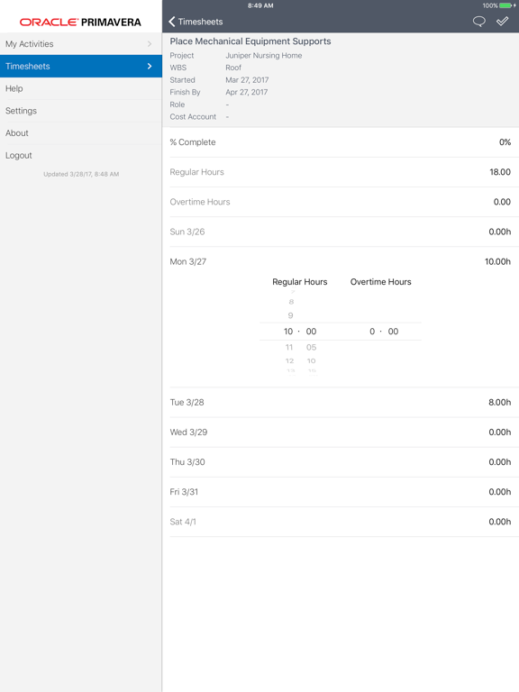 Oracle Primavera P6 EPPM iPad screenshot