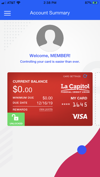 La Capitol FCU Card Manager Screenshot