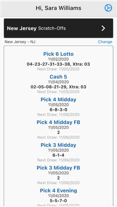 USA Lottery Journal & Results Screenshot