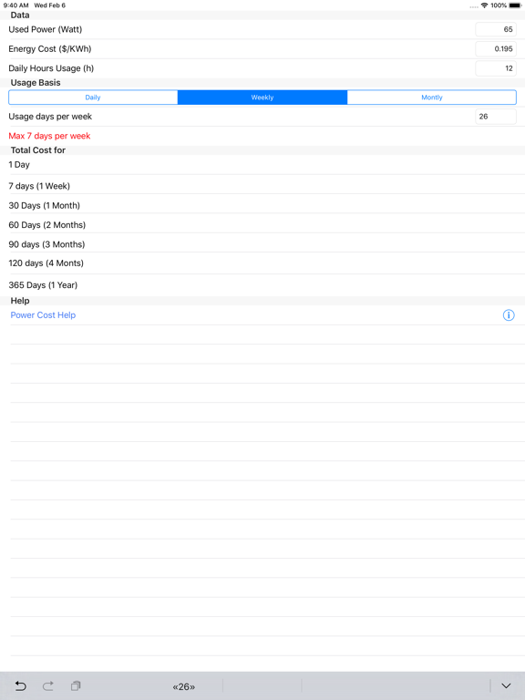 Power Cost iPad screenshot