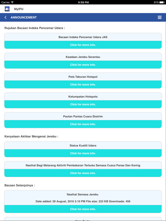 MyJAS EQMS iPad screenshot 4 - Weather app