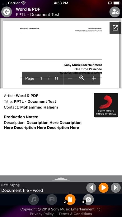 Sony Music Promo Portal Screenshot
