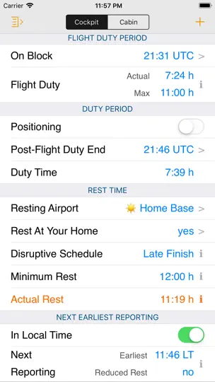 Screenshot von EASA FTL Calc auf dem iPhone 5