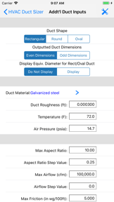 HVAC Duct Sizer screenshot