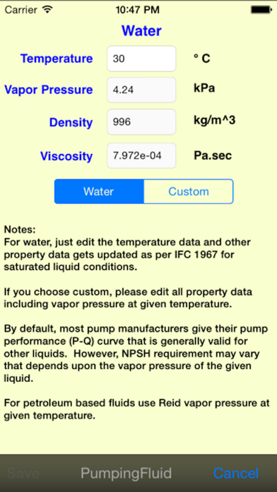 Centrifugal Pump Spec Screenshot