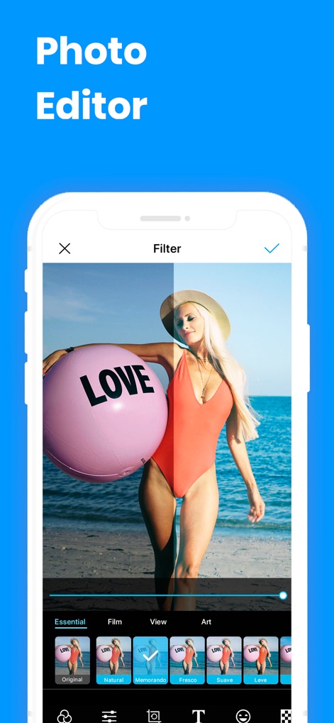 PV - Secret Photo Album - The app includes a comprehensive photo editor, featuring diverse filters and a split-screen preview for instant adjustments.
