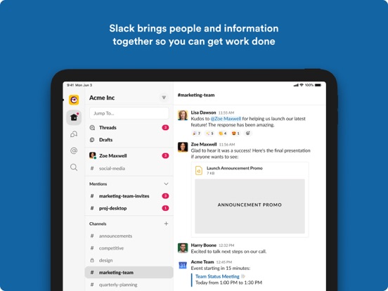 Slack iPad app afbeelding 1