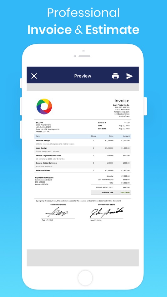 #10. Invoice Maker & Estimate App (iOS) 由: Bookipi Pty Ltd