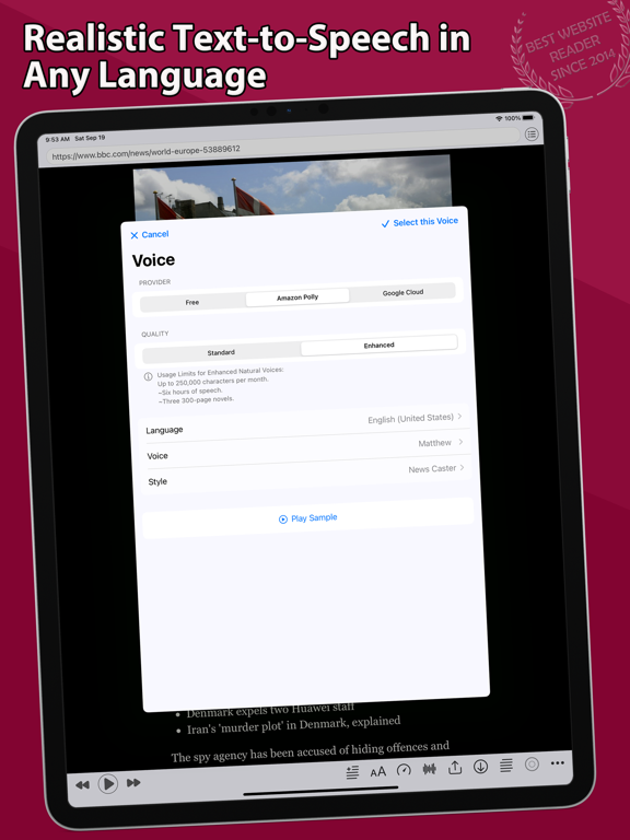 Screenshot #6 pour WebOutLoud - Text to Speech