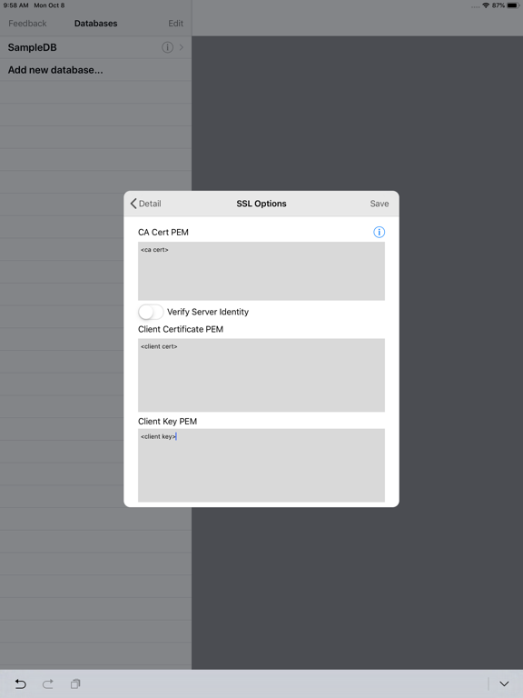 MySQL QueryDB SSH Client iPad screenshot 6 - Utilities app