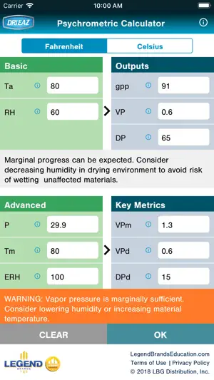 Dri-Eaz Psychrometric Calc screenshot 1