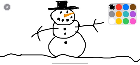 Whiteboard: just draw together - La facilità d'uso dell'app è evidente nel disegno del pupazzo di neve, che mostra l'utilizzo intuitivo del tratto nero per la struttura e l'introduzione di colori come l'arancione per i dettagli.