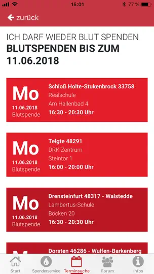 Screenshot von Blutspende auf dem iPhone 8