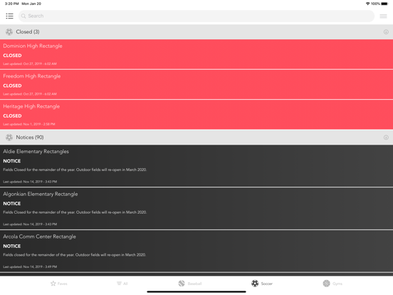 Field Status iPad screenshot 3 - Sports app
