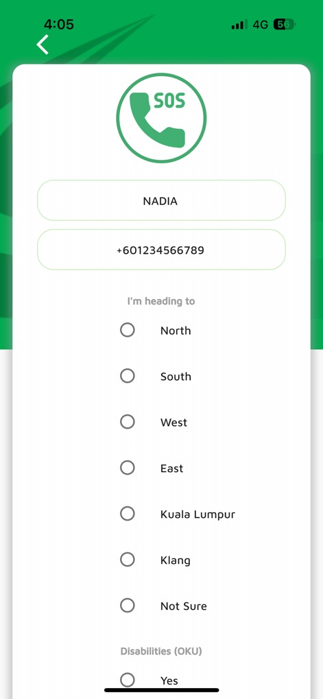 PLUS App (Official) - Per la sicurezza degli utenti, l'app include una funzione SOS che permette di inserire i propri dati di contatto e specificare la direzione di viaggio per una risposta più rapida in caso di emergenza.