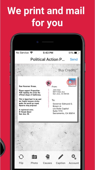 Political Action Postcard App Screenshot