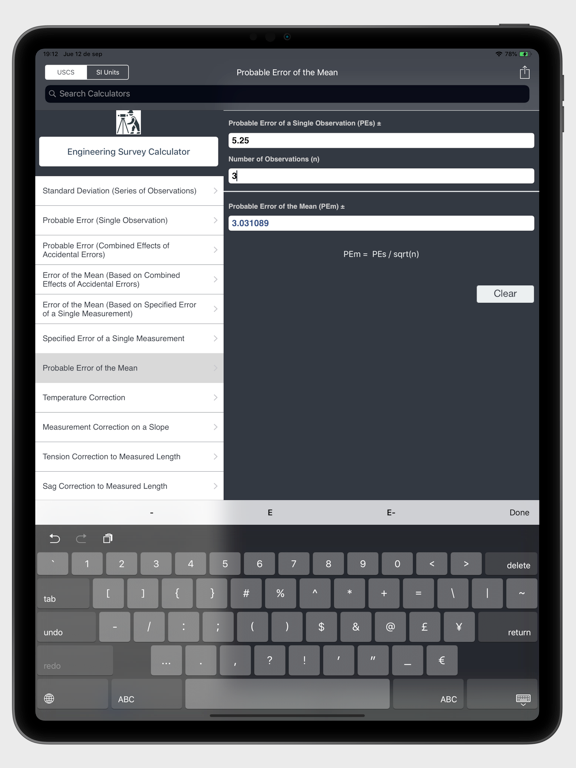 Engineering Survey Calculator iPad screenshot 5 - Utilities app