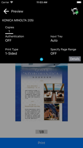MobilePrint light bizhub BW screenshot