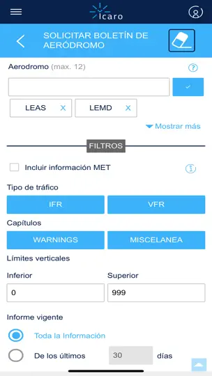 Captura de pantalla de ICARO en iPhone 9