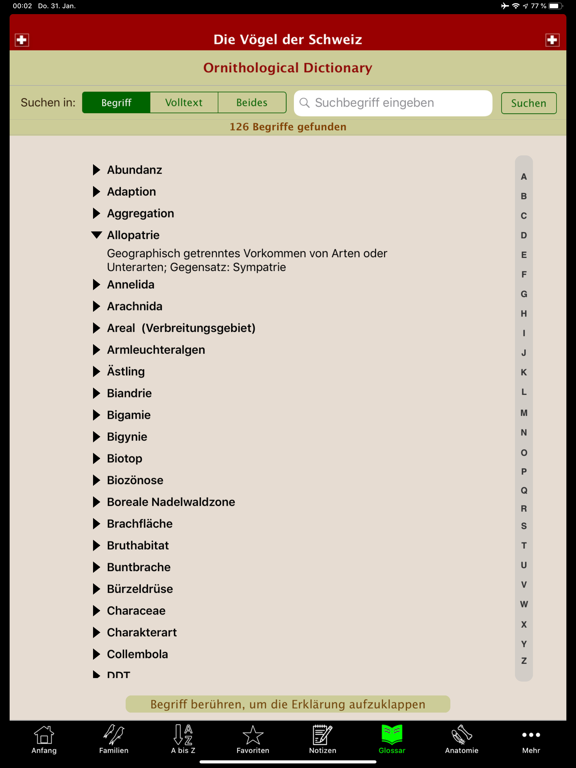 The Birds of Switzerland iPad screenshot